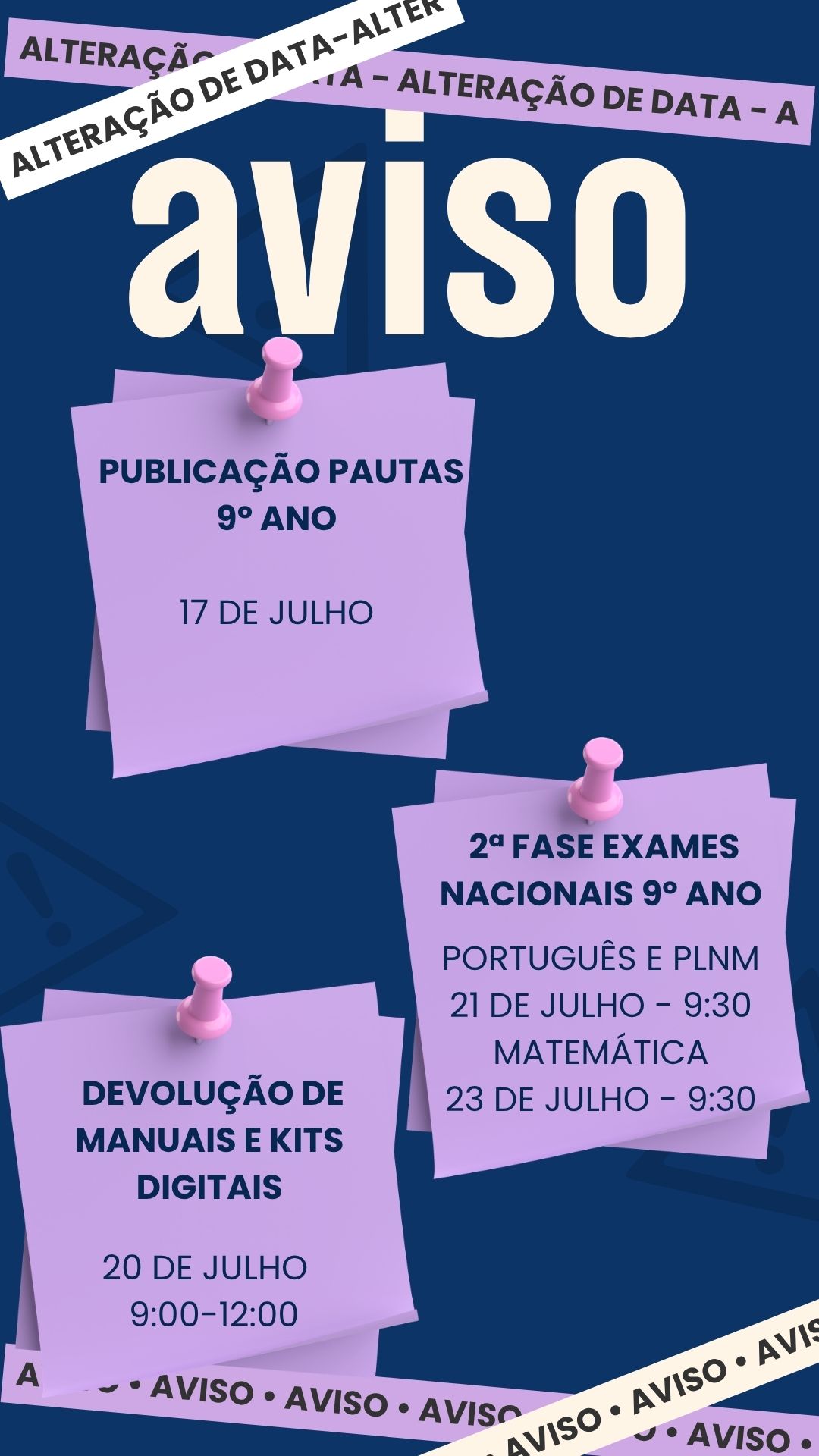 alteracao datas exames